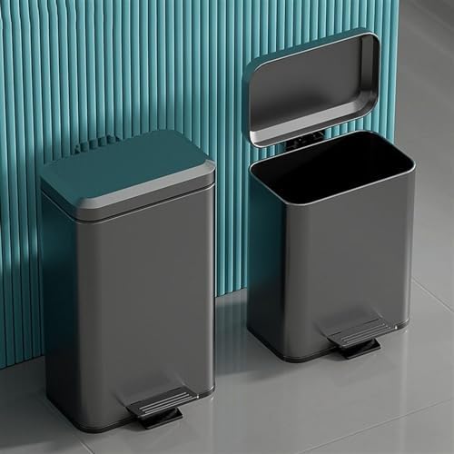 Compost bin kitchen/garbage Soft-Close Kitchen Trash Can with Lid Stainless Steel Step Trash Can Anti Fingerprint Pedal Trash Can with Removable Inner Bucket for Home Office Step trash can(Silver15