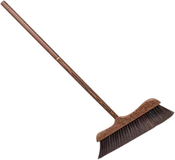 Long Handle Wood Broom with Soft Bristles Ergonomic Floor Cleaning Brush for Home and Kitchen Dust Sweeper for Corners and Under Furniture Static Household Cleaning Tool