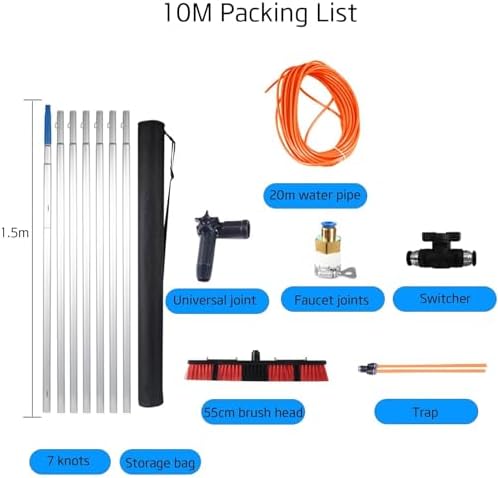Glass Cleaning Brush Home Water Fed Telescopic Pole Kit Solar Panel Brush Rotating for Photovoltaic PanelAdjustable Solar Panel Cleaning Brush with 10m Water Fed Pole Kit Window Cleaner Bru