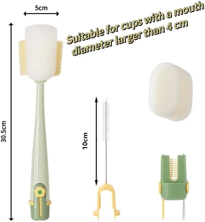 5-in-1 Baby Bottle Brush &amp Cup Cleaner 360-Degree Cleaning Brush Set with Replaceable Brush Heads One-Click Lock for Deep Cleaning Straws Mugs Water Bottles