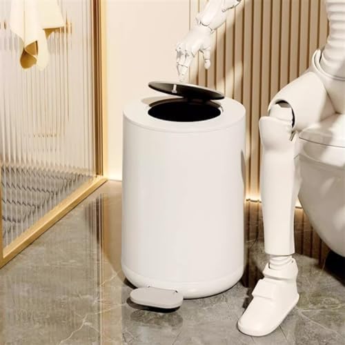 Compost bin kitchen/garbage Foot Pedal Round Trash Can Soft Close Step Garbage Can with Removable Inner Bin 12/15L Modern Trash Can with Lid for Living Room Bedroom Office Step trash can(Grey whit