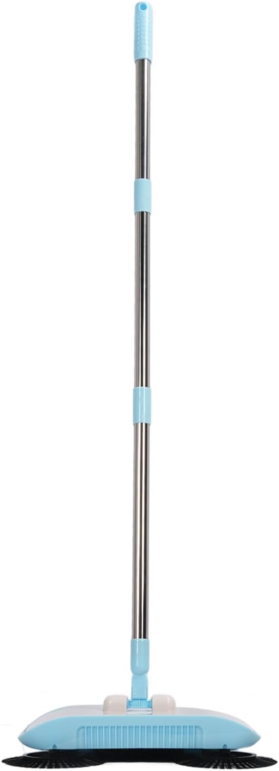 Manual Sweeper 2 in 1 Portable 180 Degree Rotating Lightweight Adjustable Non Electric Microfiber Mop Stainless Steel and PP for Hardwood Floors and Tiles with Large (Blue)
