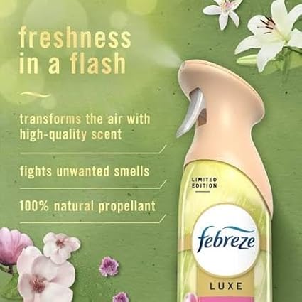 Febreeze Luxe Air Freshener Spray Morning Spring Showers Sunshine Magnolia Lily Blossom Scent Limited Edition 8.8 oz