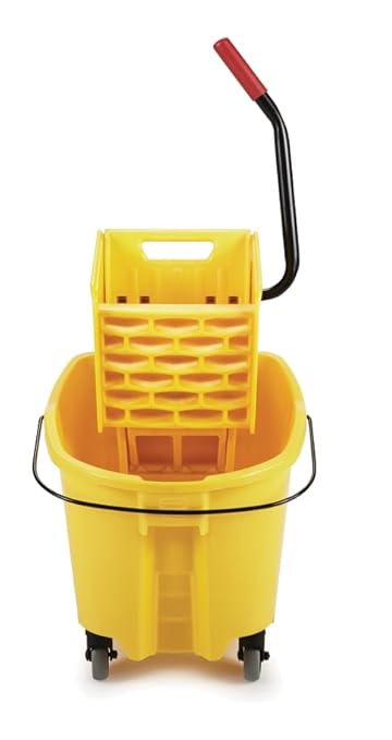 Rubbermaid Commercial Products WaveBrake 26 Qt. Side-Press Mop Bucket and Wringer Combo on Wheels Yellow for Professional/Industrial/Business Heavy-Duty Floor Cleaning/Mopping