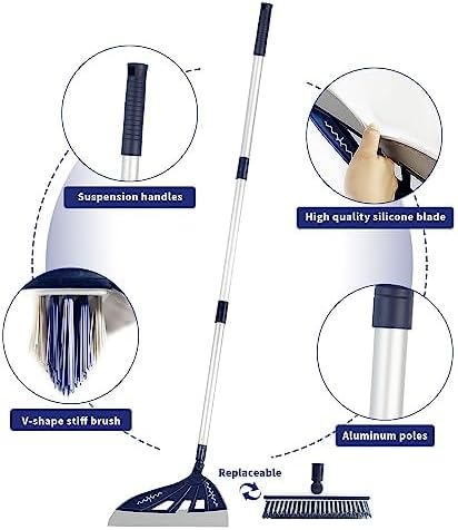 Magic Air Silicone Broom Sweeper Multifunction Silicone Broom Household Squeegee for Floor Cleaning Bathroom pet Hair Blue Dog Brush Set (Blue)