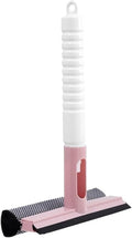 3 in 1 Window Cleaning Brush Glass Wiper for Bathroom Mirror with Spray Double-Sided Cleaner Squeegee(Pink)