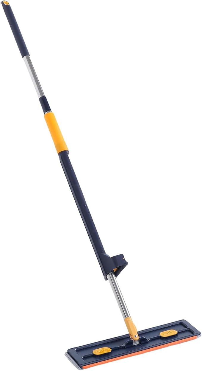 Dioche Flat Mop Set Flat Mop Set with 6 Reusable Microfiber Pads - Stainless Steel Handle 360° Rotating for Easy Cleaning on Tile Wood and Laminate Floors (Dark Blue+6 Microfiber Reusable Pads)