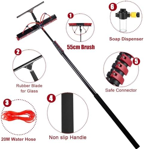 Glass Cleaning Brush Home Water Fed Telescopic Pole Kit Solar Panel Brush Rotating for Photovoltaic Panel3.6-10.8 m Water Fed Telescopic Brush for Cleaning Roof Solar Panel Cleaner Window