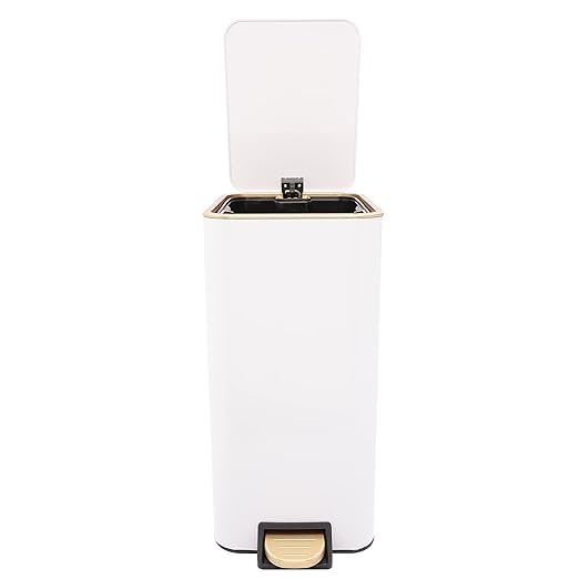 12L Slim Step Trash Can with Lid Soft Close 15.5 x 12 x 8.6in Size Stainless Steel Trash Bin Rectangular Wastebaskets Bin for Living Room Bedroom Office (White)