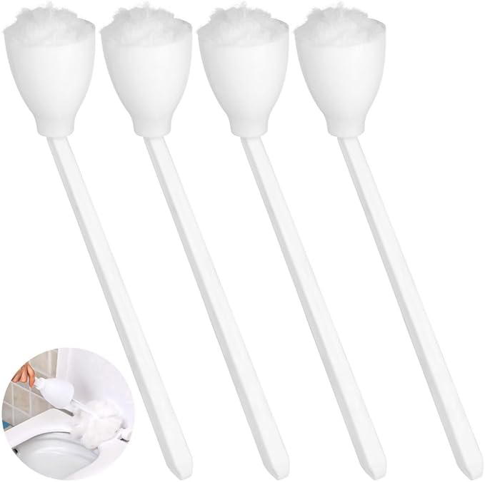 4-Piece Toilet Cleaning Mop Set With Long Handles White Soft Nylon Head Brushes And Storage Base For Bathroom Toilets And Bathtubs