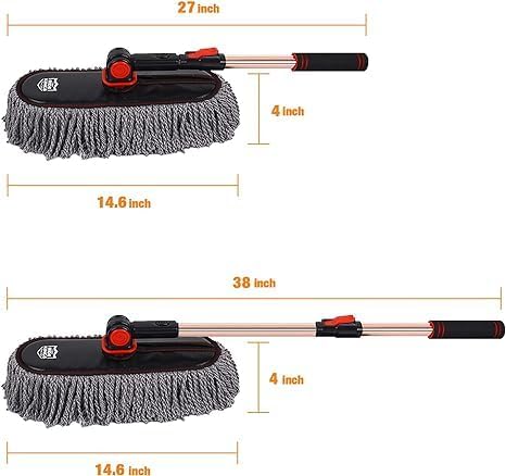 Car Duster Exterior with Extendable Handle Scratch Free Auto Wash Brush Mop Interior Detailing Kit for Truck RV Boat - Microfiber Duster &amp Interior Brush Grey