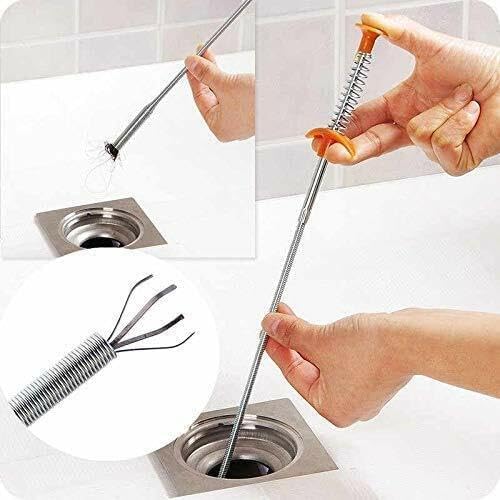 HNL Stainless Steel Hair Catching Drain Cleaner Wire Spring Sink Cleaning Stick