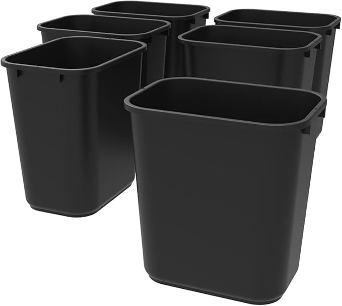 Storex 7 Gallon Trash Can Gray 6-Pack Black
