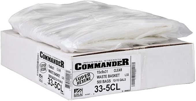 Commander 12-16 Gallon 0.4 MIL Clear Heavy Duty Garbage Bags - 24 x 31 - Pack of 500 - For Contractor Janitorial Industrial &amp Commercial