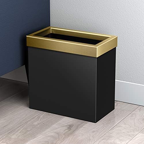 Gatco Small Bathroom Trash Can With Lid Rectangle 3 Gallon Stainless Steel Wastebasket Under Sink Matte Black And Brushed Brass For Bathroom Bedroom Office (1938)