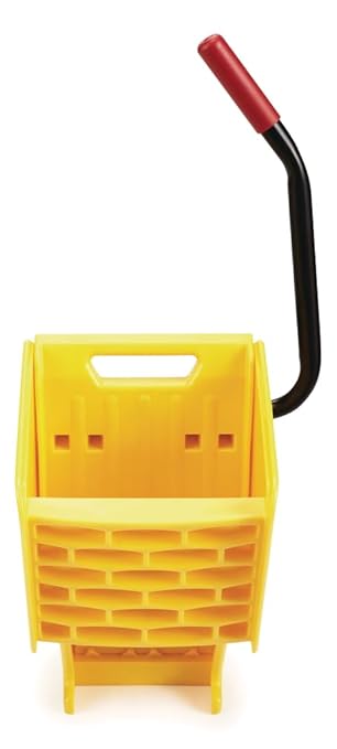 Rubbermaid Commercial Products WaveBrake 26 Qt. Side-Press Mop Bucket and Wringer Combo on Wheels Yellow for Professional/Industrial/Business Heavy-Duty Floor Cleaning/Mopping