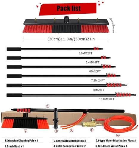 Glass Cleaning Brush Home Water Fed Telescopic Pole Kit Solar Panel Brush Rotating for Photovoltaic Panel24FT/7.2m Telescopic Window Cleaning Pole with Water Fed Brush Extendable Cleaner fo