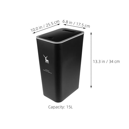 Uonlytech Press-top Trash Can with Lid 15l Plastic Wastebasket for Office Bedroom Kitchen Countertop Use Black Animal Print Press Ring Design