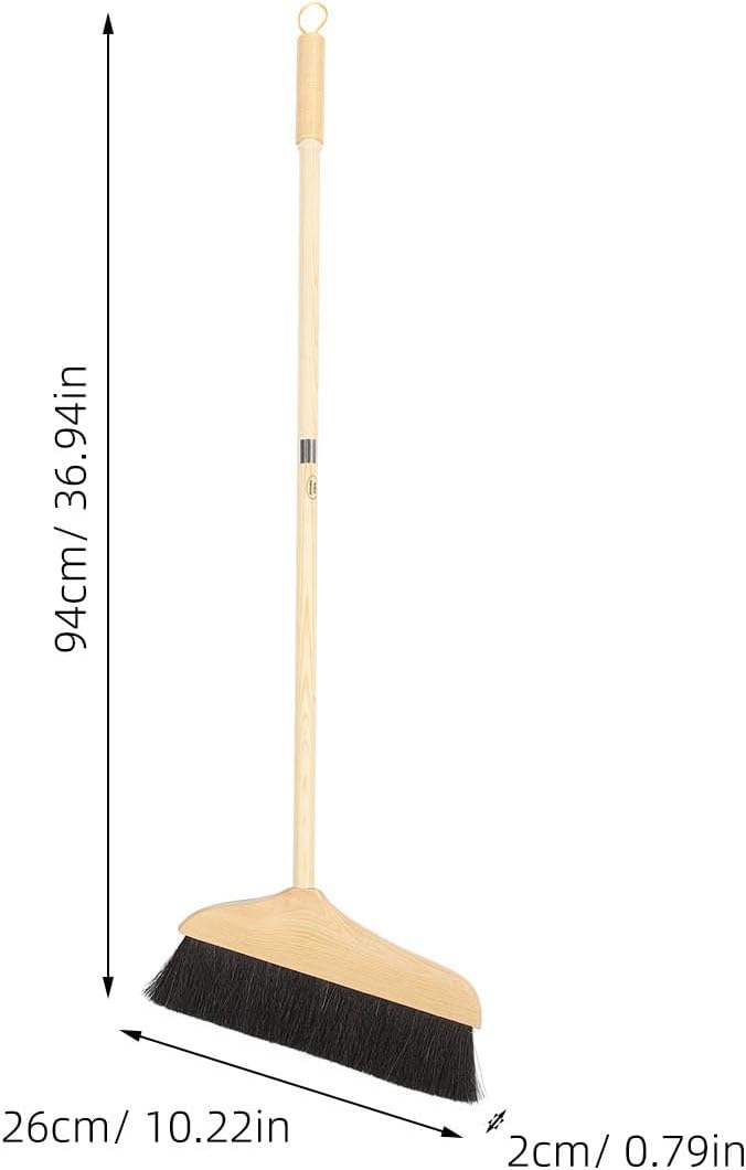 Horse Hair Broom with Long Handle: Wooden Heavy Duty Floor Broom Soft Bristle Pine Sweeper Household Cleaning Tool for Home Kitchen Office Indoor Outdoor