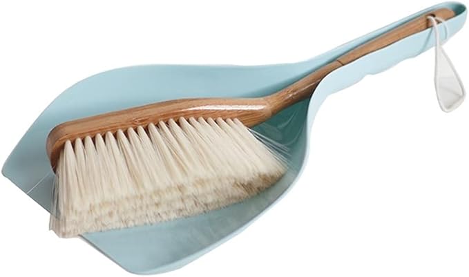 VALGRE Precipitator Handheld Comfort Grip Dustpan and Brush Set Dust Pan and Hand Broom for Home RV Pet Lovers Cleaning Tools Long Wood Handle dust Catcher(Blue)