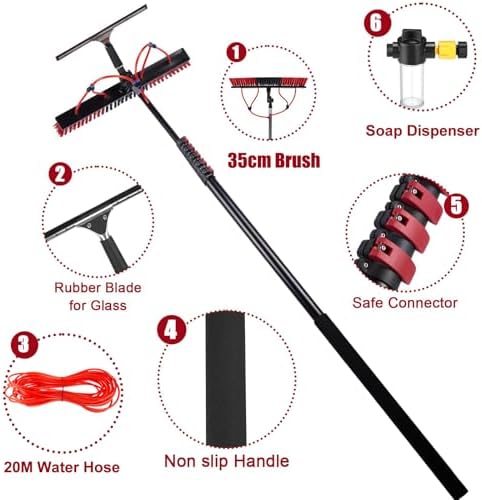 Glass Cleaning Brush Home Water Fed Telescopic Pole Kit Solar Panel Brush Rotating for Photovoltaic Panel3.6-10.8 m Water Fed Window Cleaning Pole with 180° Rotating Brush &amp Scraper &amp Soap