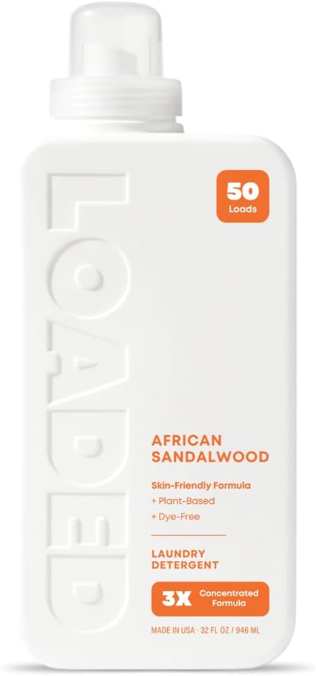 Loaded Laundry Detergent Luxury Cologne Scented | 50 Loads | Sandalwood &amp Vanilla | Skin-Friendly &amp Plant-Based | Made in USA | 32 oz