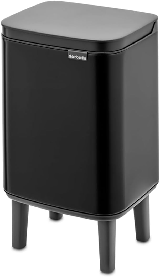 Brabantia Bo XS Lift Open Trash Can with Raised Legs | 1.1 Gal / 4L | Matt Black | Free Standing Bedroom Bathroom Nursery Trash Can Removable Inner Bucket Non-Slip Feet | + Trash Bags