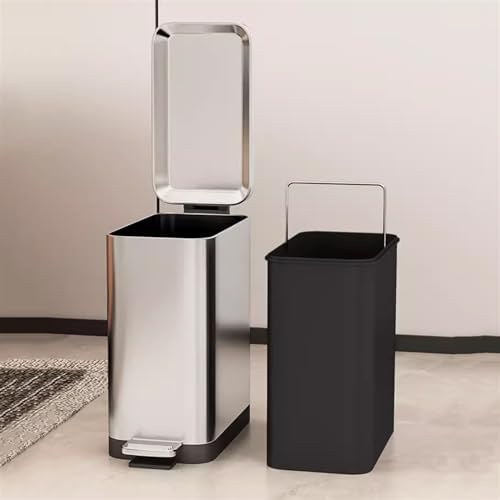 Trash Cans Wastebasket Slim Stainless Steel Trash Can Step Pedal Trash Can - Narrow Soft Close Lid Garbage Bin with Removable Inner Bucket for Home Kitchen Bath