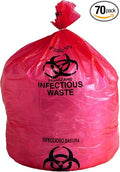 70 Pack - 30 Gallon Red Biohazard Infectious Waste Liner Bags 31 x 43 Inch Ideal for Commercial use