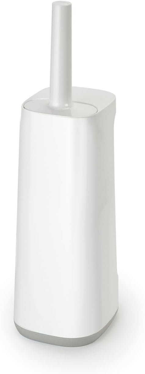 Joseph Joseph Flex Plus - Smart Hygienic Silicone Toilet Brush with Storage Bay Caddy flexible anti-drip anti-clog deep clean head - Large White/Grey