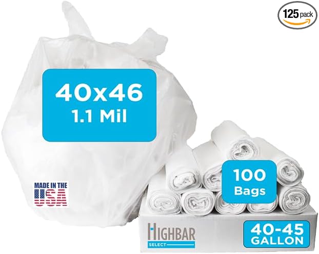 40-45 Gallon Trash Bags 1.1 Mil Thickness Clear Bags 45 Gallon Trash Bags Heavy Duty 40 x 46 100 Count Ideal for Janitorial Industrial Recycling