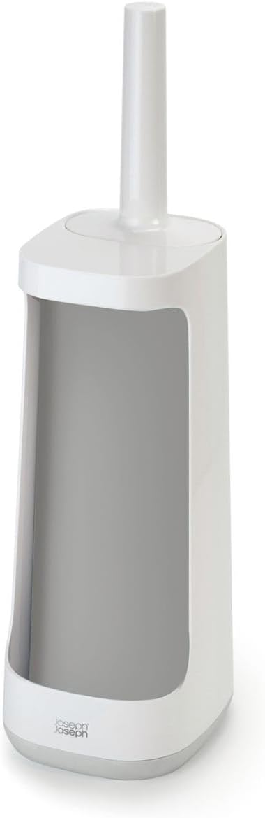 Joseph Joseph Flex Plus - Smart Hygienic Silicone Toilet Brush with Storage Bay Caddy flexible anti-drip anti-clog deep clean head - Large White/Grey