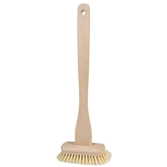 Redecker Tampico Fiber Bathtub Brush with Extra-Long Untreated Beechwood Handle 14-3/4 inches Angled Design Natural Bristles Hanging Loop for Storage Made in Germany
