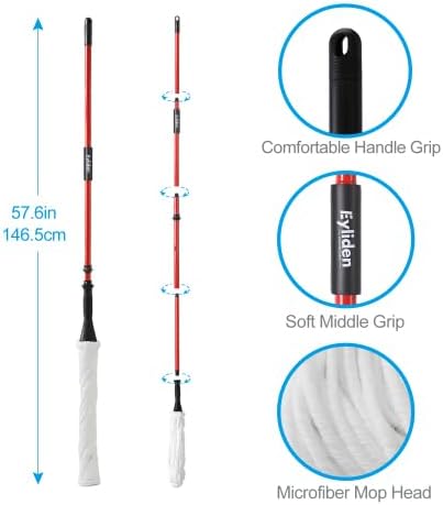 57.5 Inch Long Handle Self-Bending Twist Mop Wet &amp Dry Microfiber for Cleaning Floors Wet Mop can be Used for Commercial and Residential Cleaning of Hardwood Vinyl Tile and More.