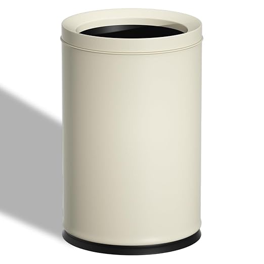 2.4 Gallon Bathroom Small Trash Can Open Top Waste Basket White Decorative Garbage Can for Near Desk Bathroom Bedroom Hotel Office Cafe Kitchen Hallway(White 9L)