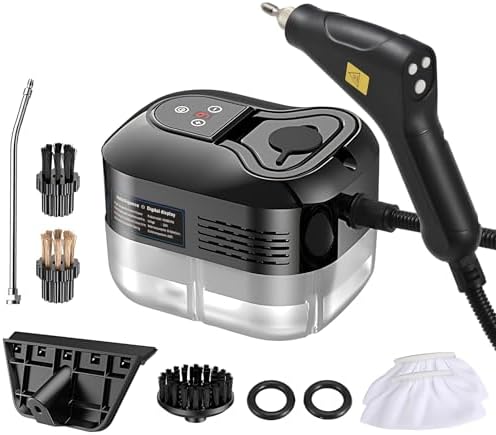Irishom Handheld Multi-surface Steam Cleaner with 6pcs Accessories Touch Screen 6 Levels Adjustable 105℃/221℉ Deep Cleaning Steamer with Portable Handle 1200ml/40.5oz Water Tank