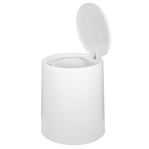 Trash Can Lid Medium Wastebasket for Bathroom Bedroom Kitchen Grey and White Compact for Easy Placement Home Spaces