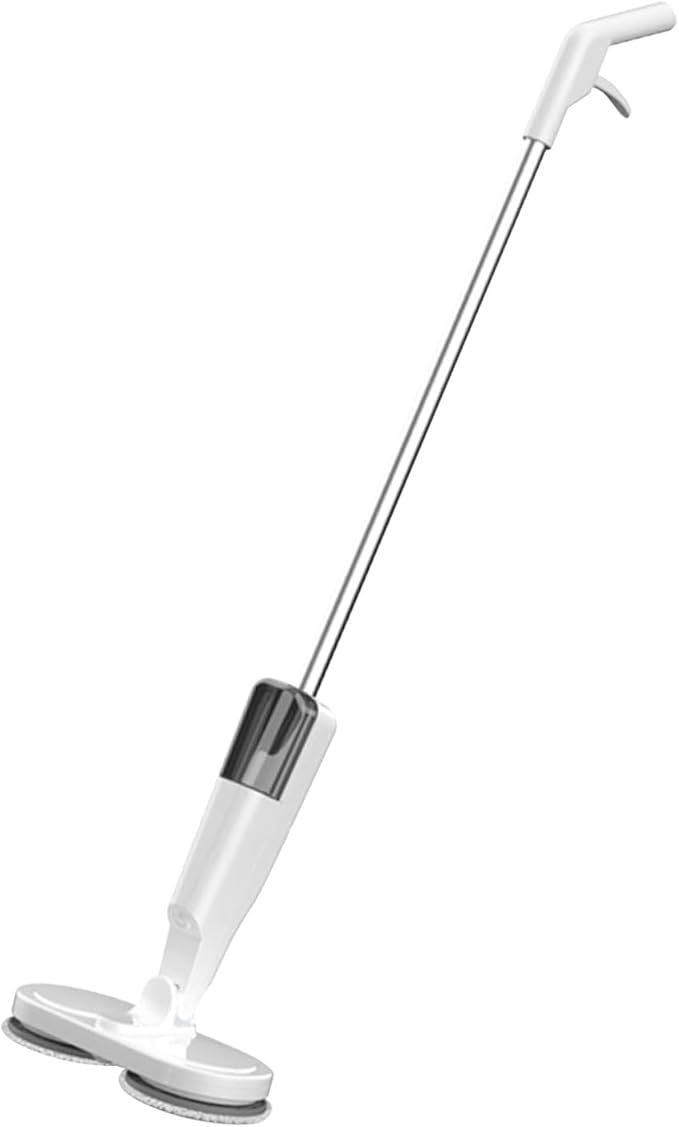 Electric Mop Cordless Rechargeable Lightweight Electric Spin Mop with Water Sprayer Rotatable Mop Head for Hardwood Tile Laminate Floors ABS Metal 44.2 Inch (White)