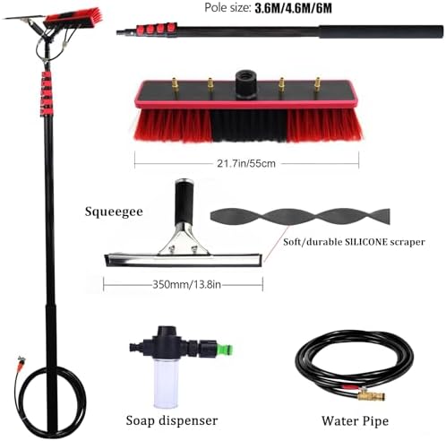 Glass Cleaning Brush Home Water Fed Telescopic Pole Kit Solar Panel Brush Rotating for Photovoltaic Panel3.6-6 M Window Cleaning PoleWater Fed Telescopic BrushWindow Cleaner KitExtendabl