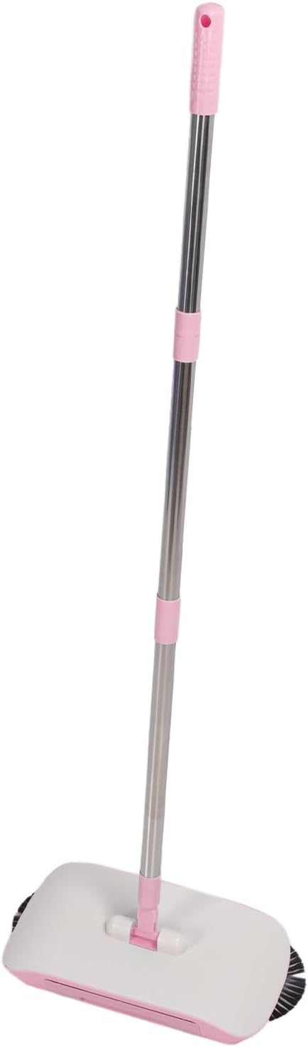 Hand Push Sweeper Sweeping and Mopping Simultaneously Sweeper 180 Degree Rotating Mop with Sealed Dust Compartment Ideal for Hardwood Laminate Marble &amp Ceramic Floors (Pink)