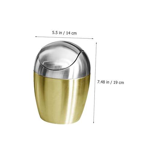 Cabilock Portable Mini Desk Trash Can with Lid Gold Countertop Garbage Bin for Office and Bedroom Sturdy Household Tabletop Wastebasket Decorative Small Desktop Storage Bucket