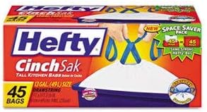 Hefty Cinch Sak Tall Kitchen &amp Trash Bags.9 Mil 13Gal White 45/Box 6 Boxes/Count