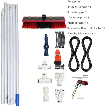 Glass Cleaning Brush Home Water Fed Telescopic Pole Kit Solar Panel Brush Rotating for Photovoltaic Panel-9m Adjustable Solar Panel Cleaning Brush and Pole Window Cleaner Brush &amp Water Fed