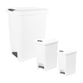 Superio 6.5L 10L and 48L Slim Step &amp Push Trash Cans - 3 Pack Dual Opening Smooth Matte Finish Durable Plastic - White