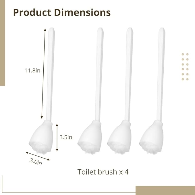 4-Piece Toilet Cleaning Mop Set With Long Handles White Soft Nylon Head Brushes And Storage Base For Bathroom Toilets And Bathtubs