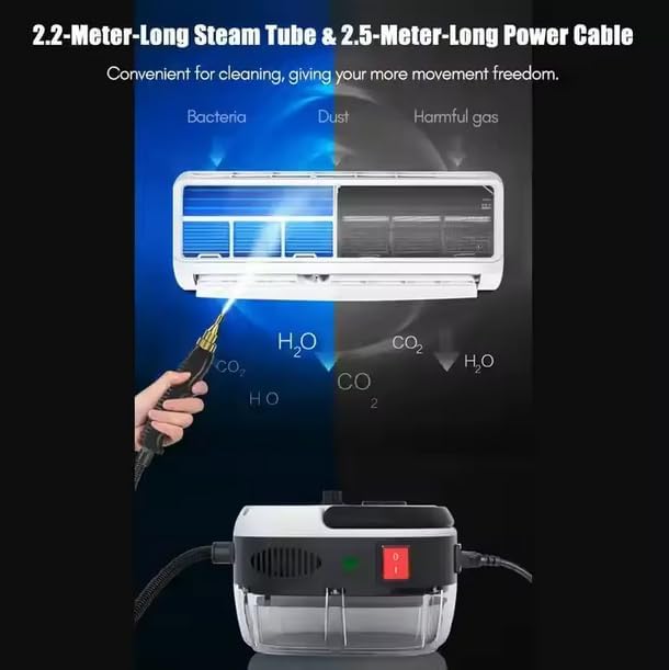2500W High-Pressure Handheld Steam Cleaner – 1.5L Portable Steamer for Car Detailing Floors Kitchen Bathroom with 3 Attachments (01-Red)