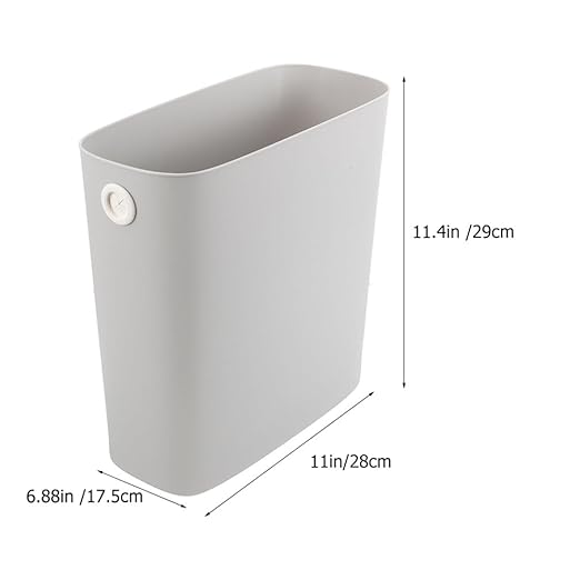 VOSAREA 13 L Rectangular Trash Can Plastic Wastebaskets Garbage Recycling Bin Slim Garbage Can Trash Bin for Narrow Space Bathroom Bedroom Laundry Home Kitchen Office Grey