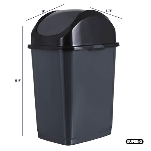 Superio Medium Trash Can with Lid 4.5 Gallon Plastic Swing Top Garbage Can Slim Waste Bin for Under Sink/Cabinet Laundry Room Kitchen Office Bedroom Bathroom College Dorm 18 Qt Grey