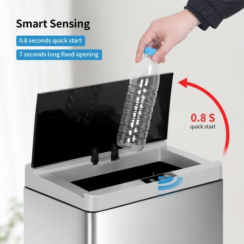 13 Gallon Automatic Kitchen Trash Can with Motion-Sensing LidPlastic Bathroom Trash Can Touchless High-Capacity Garbage Can Rectangular Trash Can with Lid (Grey)