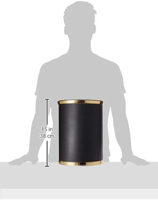 Kraftware Sophisticates Oval Wastebasket with Plastic Liner Adding Classic Style to The Bathroom and All Other Rooms in The Home or Office 13 Quart Capacity Black with Gold Trim